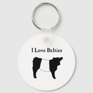 I Love Belties - Black White Belted Galloway Cows Key Ring