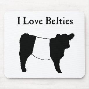 I Love Belties - Black White Belted Galloway Cows Mouse Mat