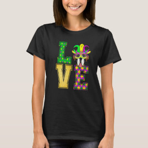 I Love Bernard Dog Mardi Gras Mask Funny Costume T-Shirt