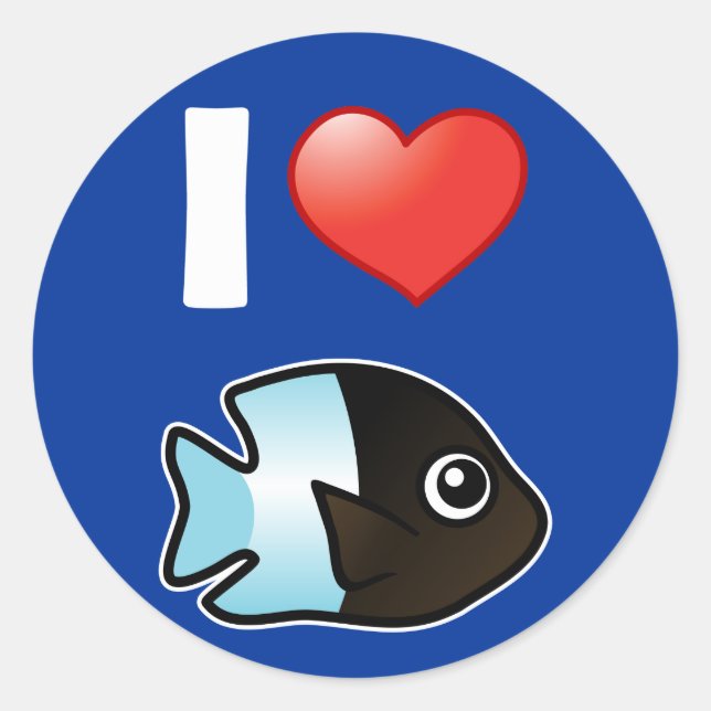 I Love Bicolor Damselfish Classic Round Sticker (Front)