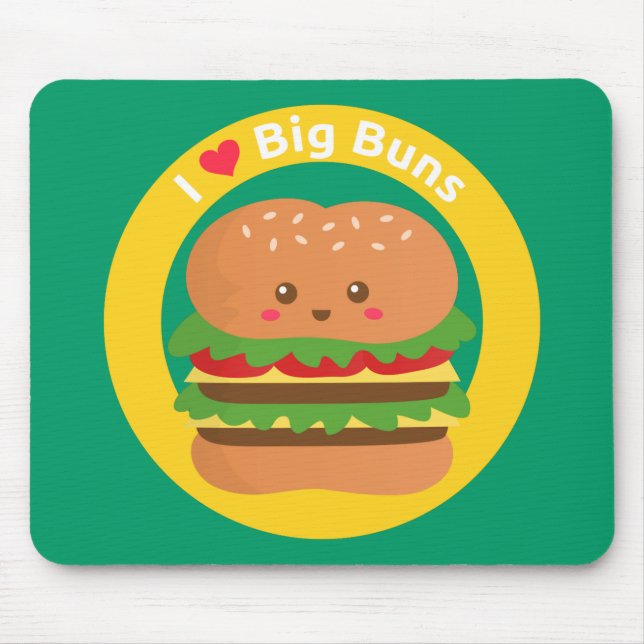 I Love Big Buns, Kawaii Big Burger Mouse Mat (Front)