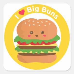 I Love Big Buns, Kawaii Big Burger Square Sticker