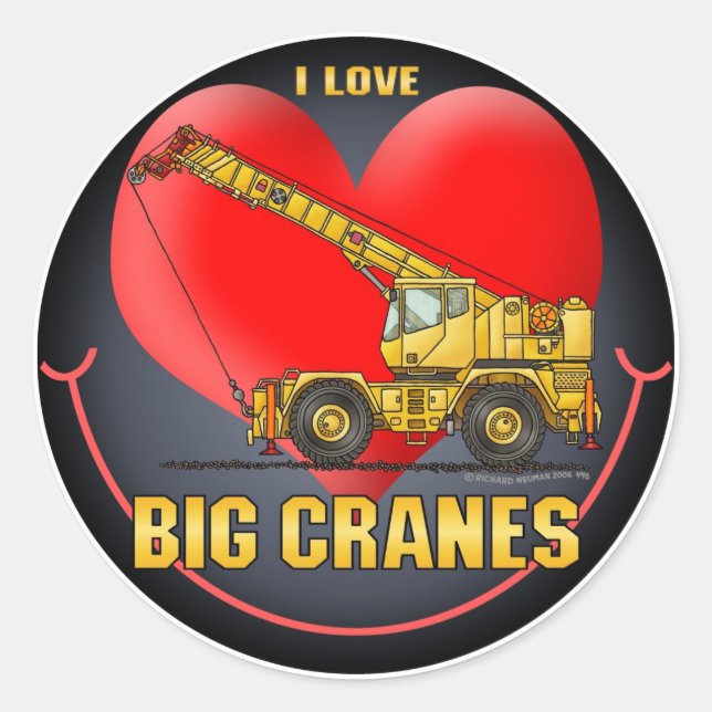 I Love Big Cranes Kids Sticker (Front)