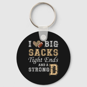 I Love Big Sacks Tight Ends And Strong D - Heart F Key Ring