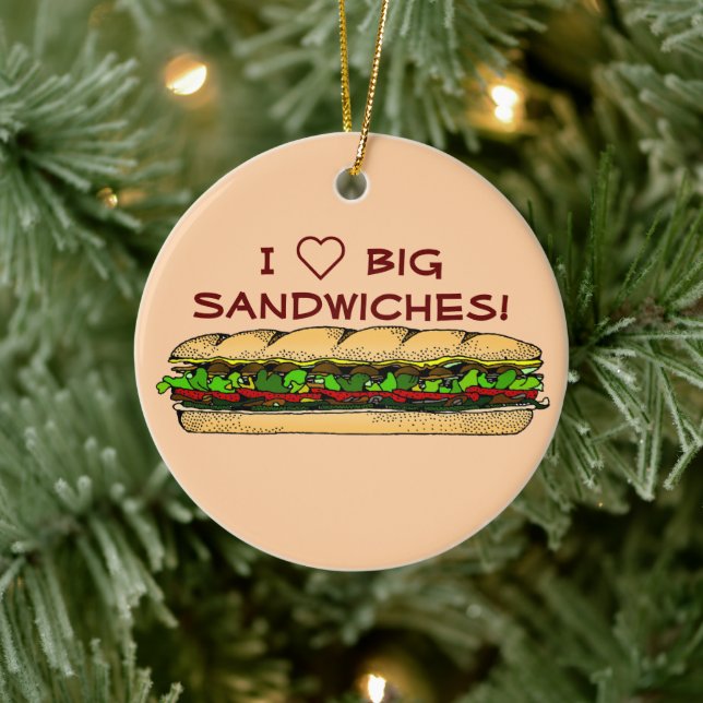 I Love Big Sandwiches Hoagie Ceramic Tree Decoration (Tree)