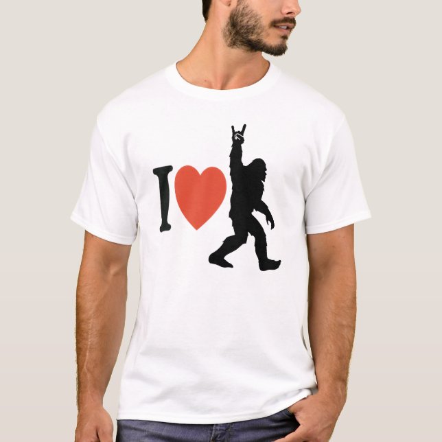 I Love Bigfoot Rock On T-Shirt (Front)