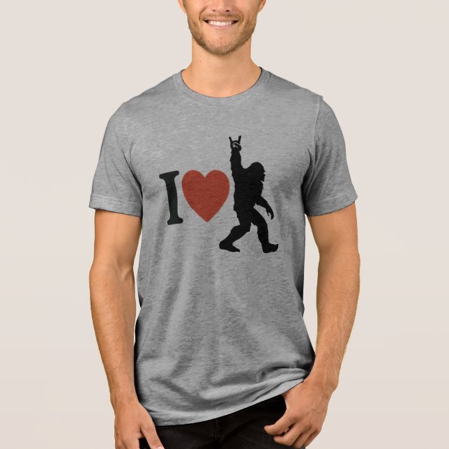 I Love Bigfoot Rock On Tri-Blend Shirt (Front)