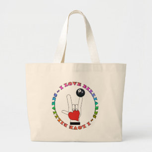 I LOVE BILLIARDS ASL SIGN LANGUAGE LARGE TOTE BAG