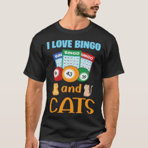 I Love Bingo And Cats Heart Game Player Gambling T-Shirt