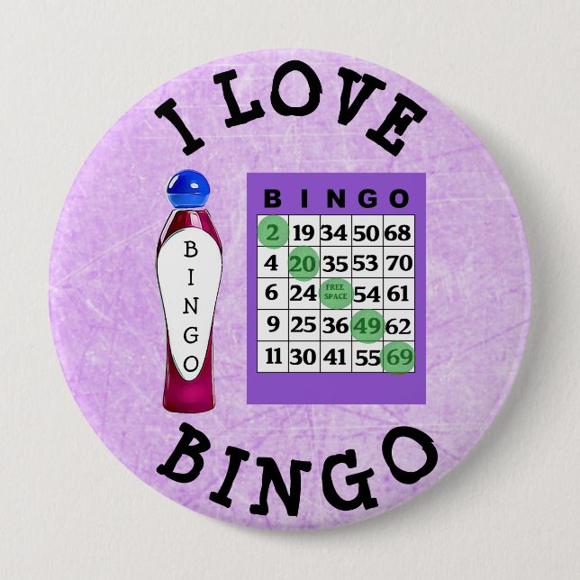I Love BINGO Purple Cards Button (Front)