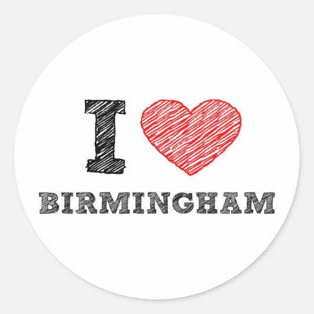 I love Birmingham Classic Round Sticker (Front)