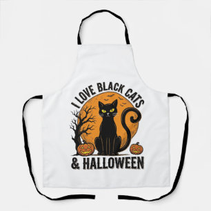 I Love Black Cats Halloween Vintage Shirt Design_1 Apron