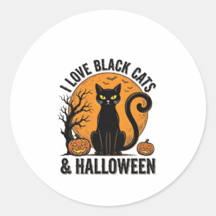 I Love Black Cats Halloween Vintage Shirt Design_1 Classic Round Sticker