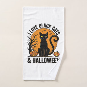 I Love Black Cats Halloween Vintage Shirt Design_1 Hand Towel