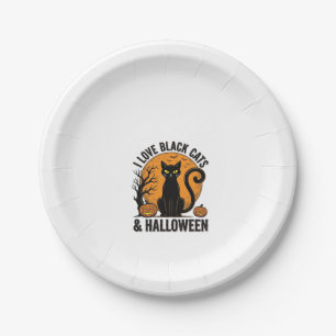 I Love Black Cats Halloween Vintage Shirt Design_1 Paper Plate