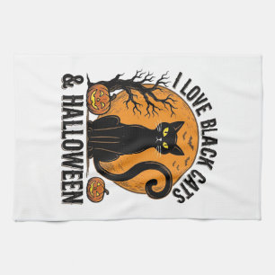 I Love Black Cats Halloween Vintage Shirt Design_1 Tea Towel