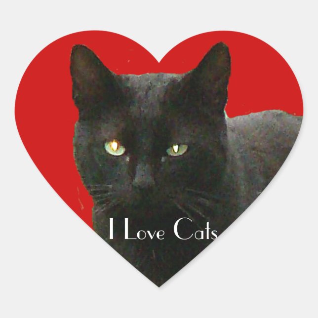 I Love Black Cats Heart Sticker (Front)