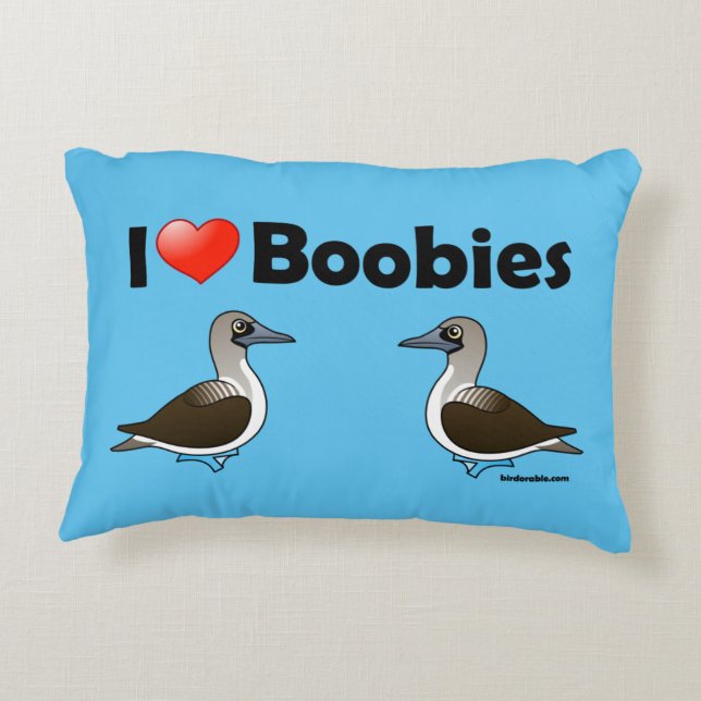 I Love Blue-footed Boobies Decorative Cushion (Back)