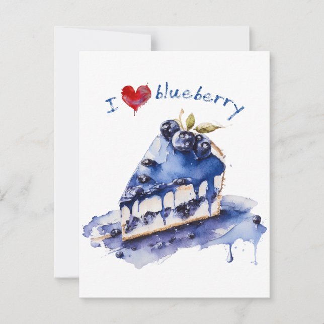 I Love Blueberry TShirt, Blueberry Cake Watercolor Holiday Card (Front)
