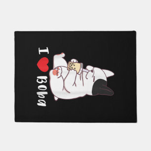 I Love Boba Bubble Tea Dog Cut French Bulldog Gift Doormat