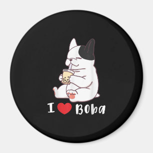 I Love Boba Bubble Tea Dog Cut French Bulldog Gift Magnet