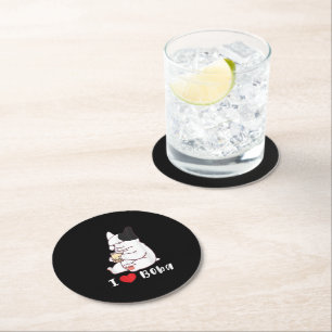 I Love Boba Bubble Tea Dog Cut French Bulldog Gift Round Paper Coaster