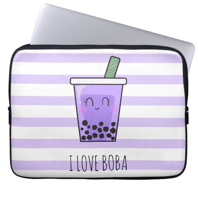 I Love Boba Kawaii Bubble Tea Taro Ube Purple  Laptop Sleeve (Front)