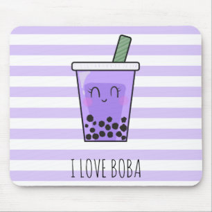 I Love Boba Kawaii Bubble Tea Taro Ube Purple Mouse Mat