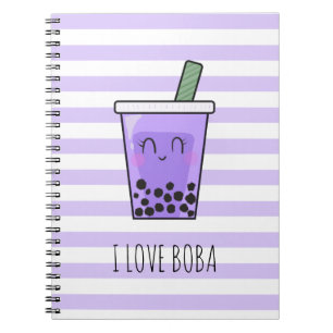 I Love Boba Kawaii Bubble Tea Taro Ube Purple  Notebook