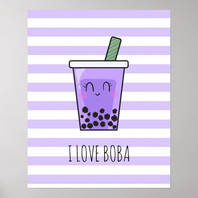 I Love Boba Kawaii Bubble Tea Taro Ube Purple Poster (Front)