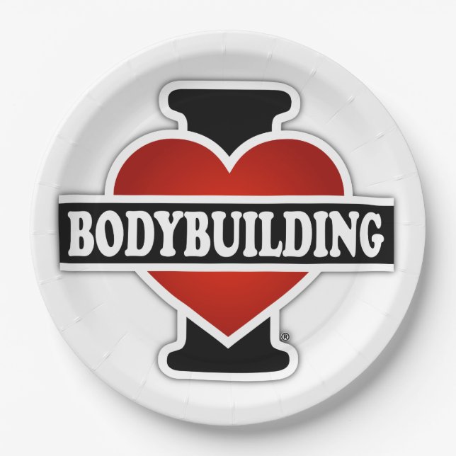 I Love Bodybuilding Paper Plate (Front)