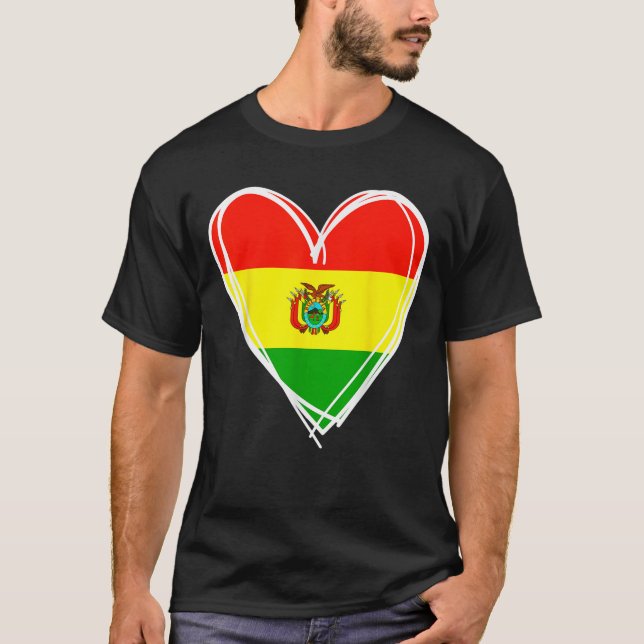 I Love Bolivia Cool Bolivia Flag Heart Design Boli T-Shirt (Front)