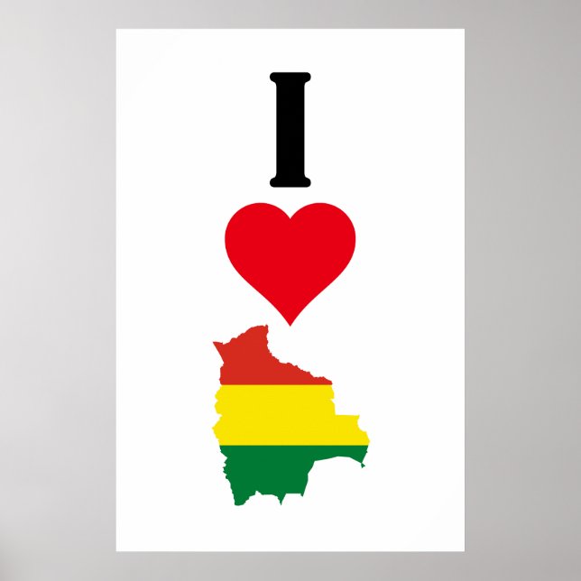 I Love Bolivia Vertical I Heart Country Flag Map Poster (Front)