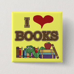 I Love Books 15 Cm Square Badge