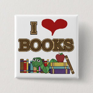 I Love Books 15 Cm Square Badge