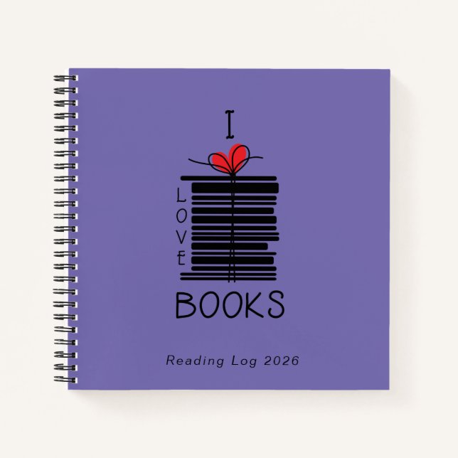 "I Love Books" 2026 Reading Log Notebook (Front)