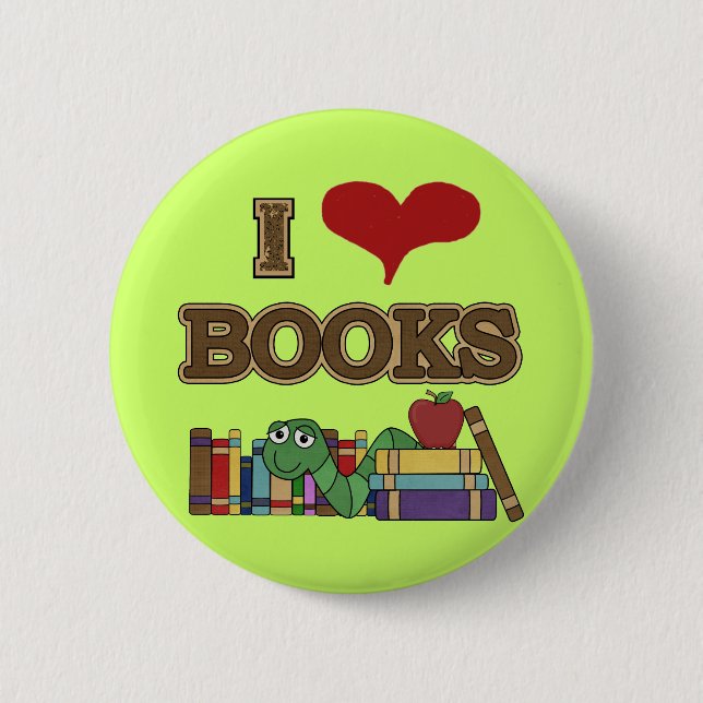 I Love Books 6 Cm Round Badge (Front)