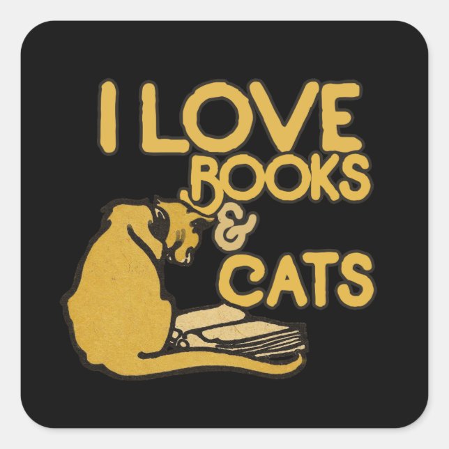 I love books and cats square sticker (Front)