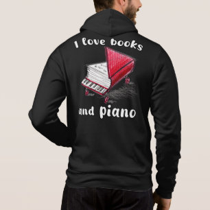 I Love Books And Piano, Authentic Freehand Art Hoodie