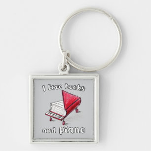I Love Books And Piano, Authentic Freehand Art Key Ring