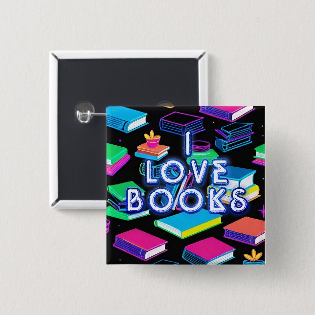 I Love Books Colourful 15 Cm Square Badge (Front & Back)