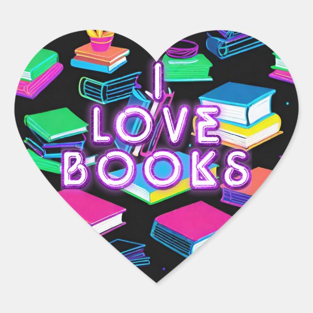 I Love Books Colourful 2 Heart Sticker (Front)