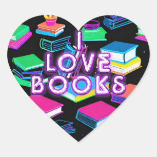 I Love Books Colourful 2 Heart Sticker