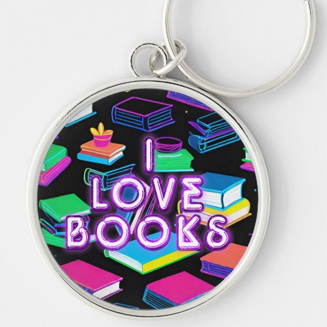 I Love Books Colourful 2 Key Ring (Front)