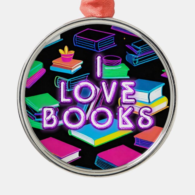 I Love Books Colourful 2 Metal Tree Decoration (Front)