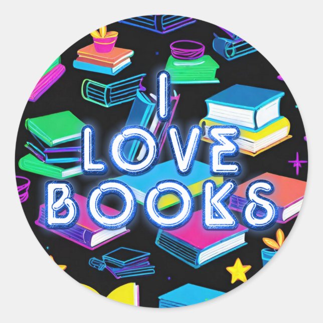 I Love Books Colourful  Classic Round Sticker (Front)