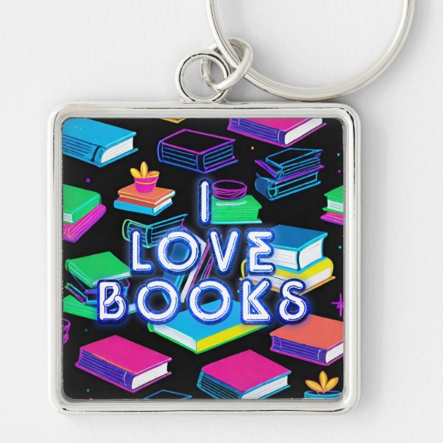 I Love Books Colourful Key Ring (Front)