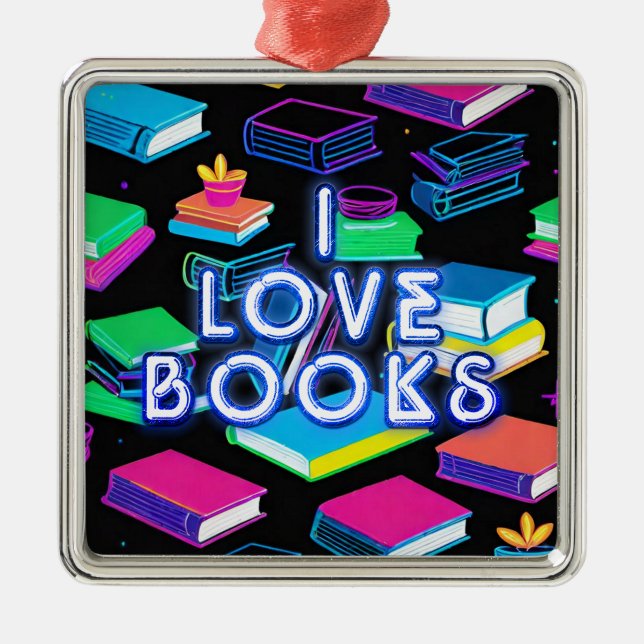 I Love Books Colourful Metal Tree Decoration (Front)