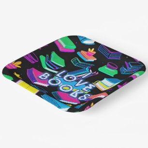 I Love Books Colourful Square Paper Plate