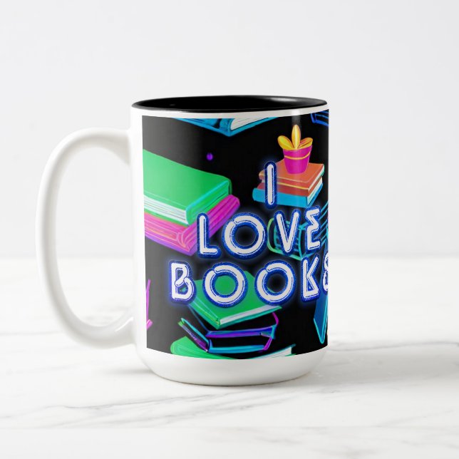 I Love Books Colourful Two-Tone Coffee Mug (Left)